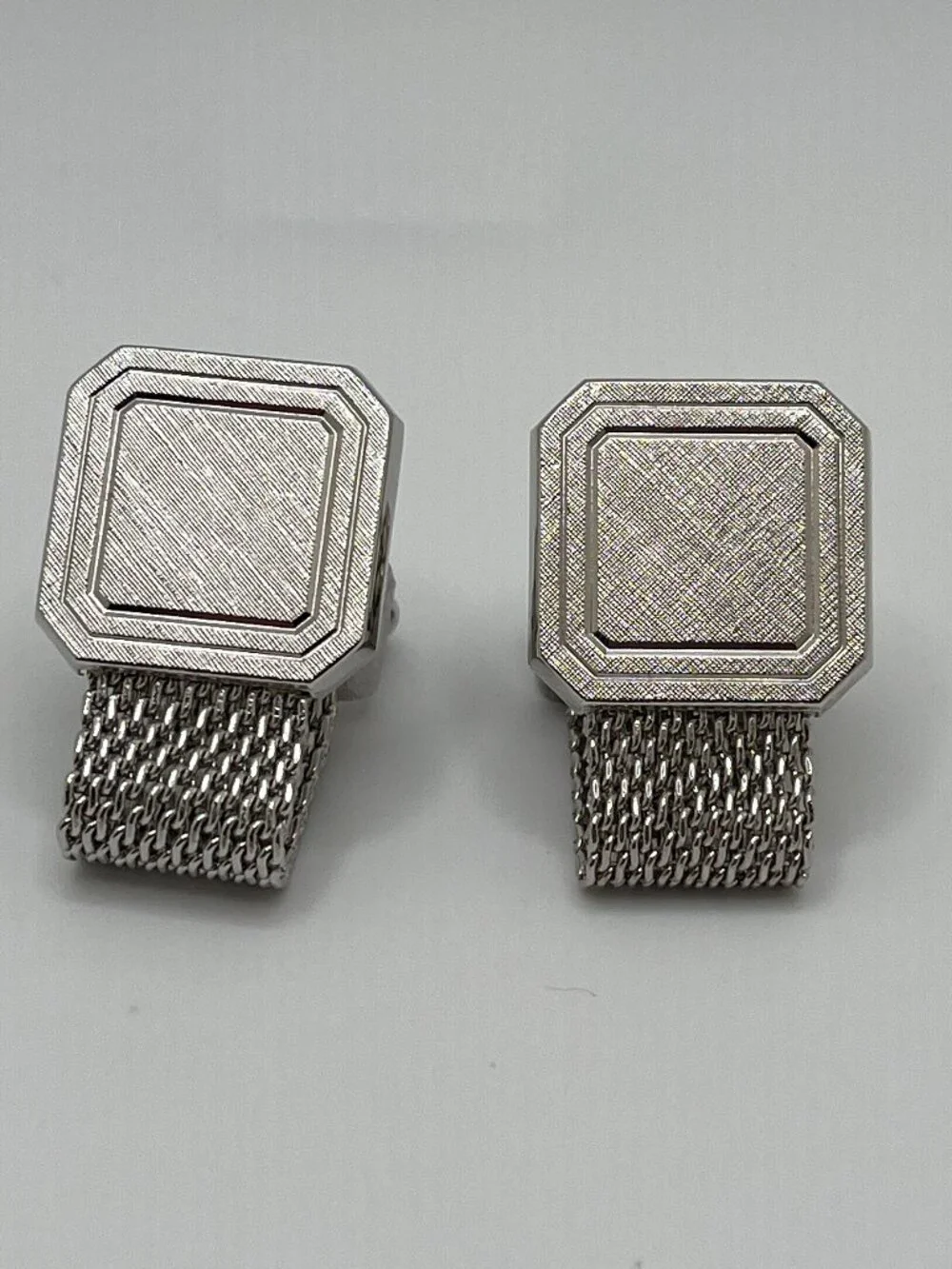 VTG 1960s Silver Tone Geometric Cufflinks Mid Century Modern Atomic Mad Men MCM